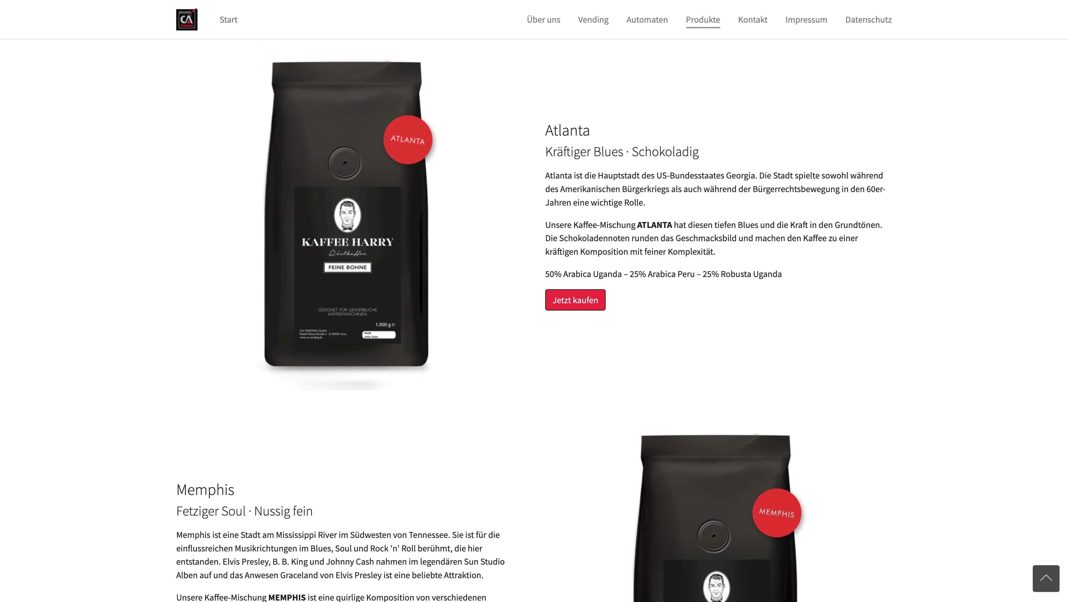 CA-Vending Krugmann - Produkte Kaffee Harry